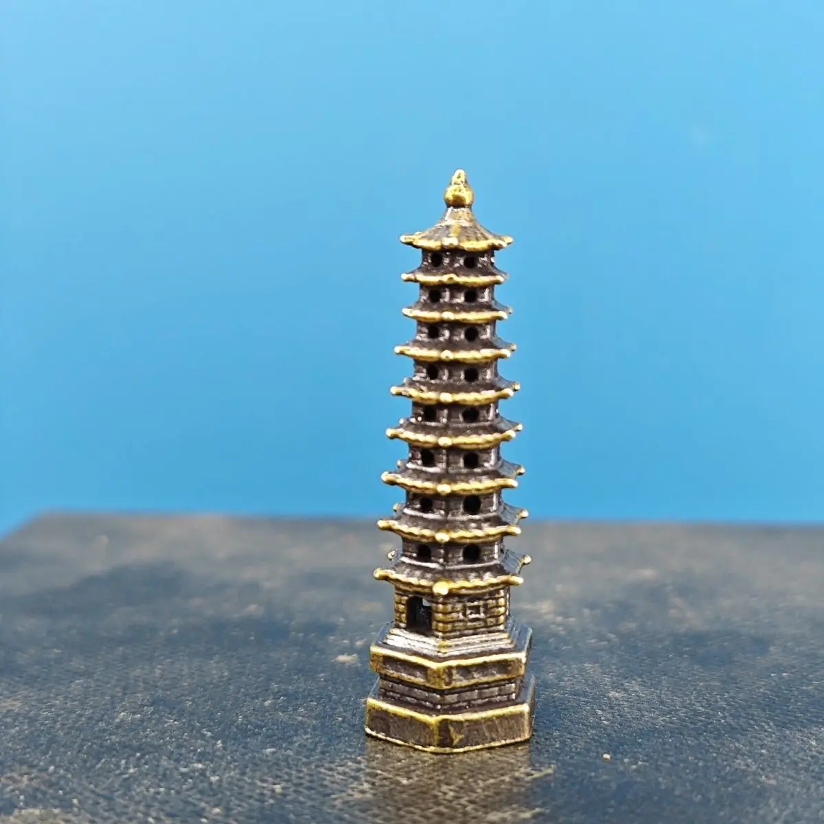 Brass Feng Shui Pagoda Wenchang Pagoda Miniature Rockery Bonsai Miniature Garden Potting Fish Tank Scenery, Decorative Ornaments