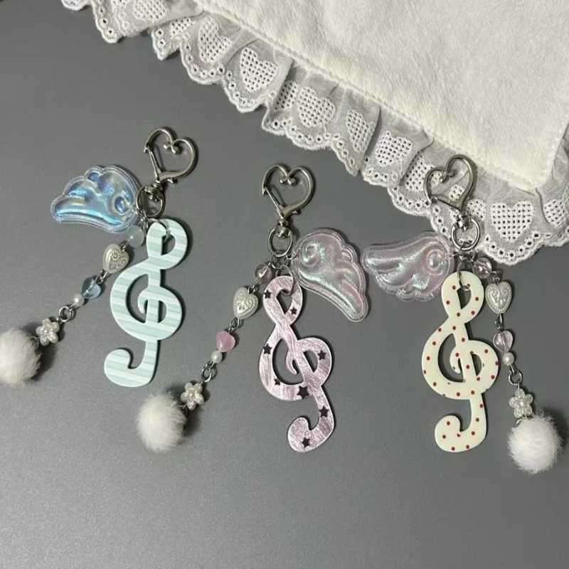 Kawaii Retro Keychain Cute Ita Bag Charm Organizer Polka Dots Stripes Music Note Star Wings Creative Key Holder Creative Designs