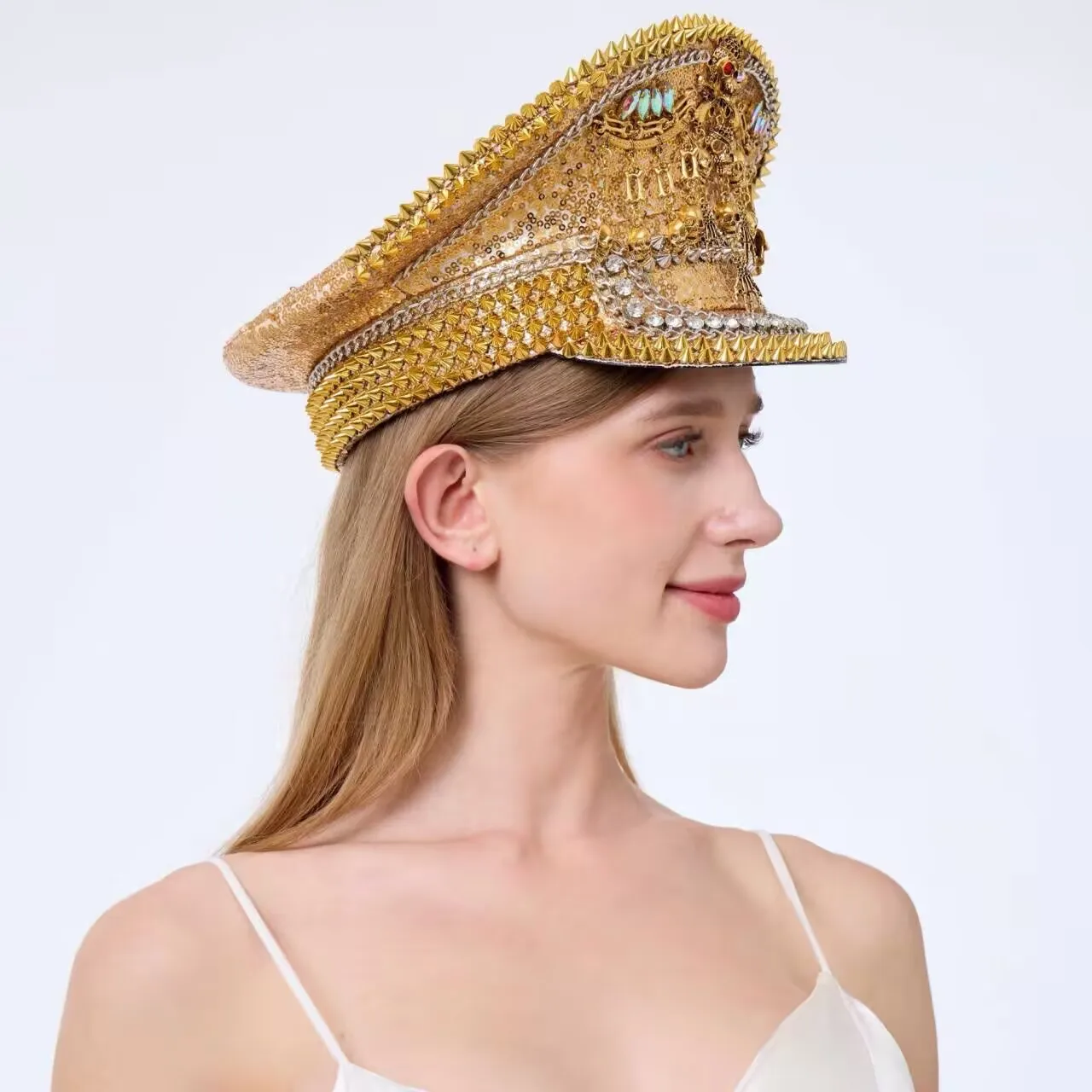 HongLuan Cappello da Capitano Steampunk con Strass per Burningman Festival Donna con Occhiali, Assessori Militari Vintage e Berretto da Uomo