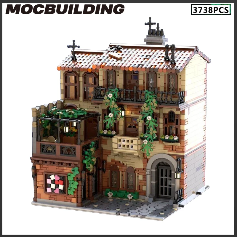 MOC Medieval Style Dining Room Kitchen Balcony Film Architecture Model Building Blocks Street View Toys DIY Assemble Bricks Gift