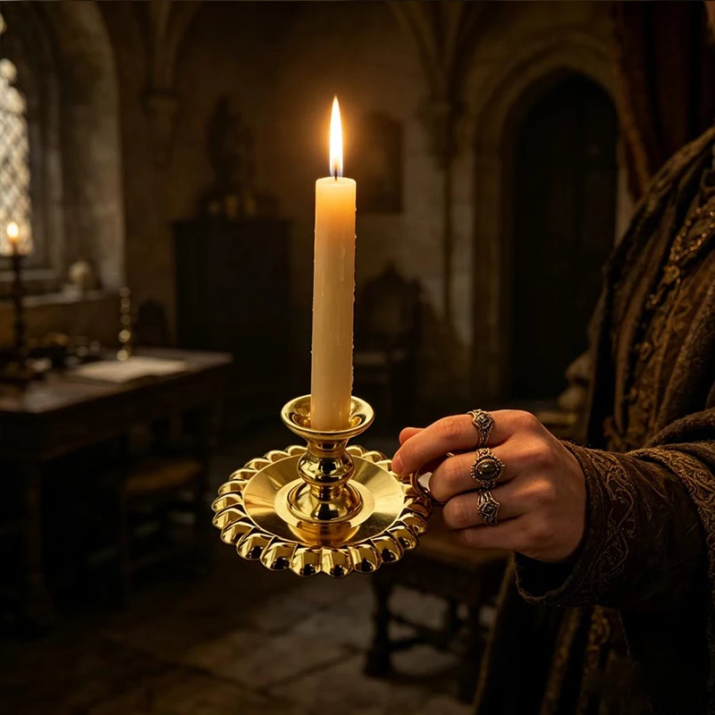 Handcrafted Gold Plated Orthodox Handheld Candle Holder with Handle for Church Liturgy Home Altar Prayer Devotion Christian Gift