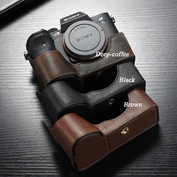 Handmade Leather Camera Case Bag Genuin Leather Half Body Cover For Sony A7R4 A7M4 A7S3 A1