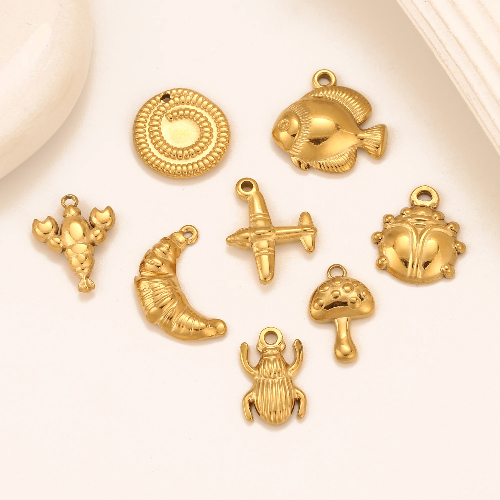 3Pcs Airplane/Scarab/Lobster/Mushroom Charms Stainless Steel Cute Bear Necklace Earrings Pendants DIY Jewelry Making Accessories