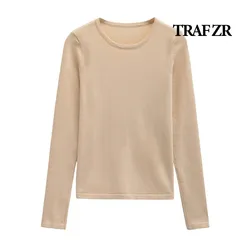 TRAF ZR Basics T-shirts Woman Summer 2024 Solid Casual T-shirt O-Neck Omen Tops Long Sleeve T-shirts Harajuku Fashion T-shirt