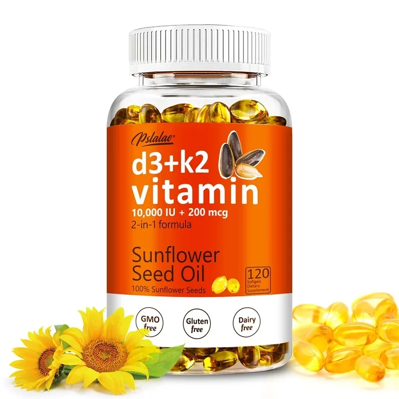 

Vitamin D3+K2 Capsules - Supports Bone Health, Cardiovascular Health, Optimal Absorption, Immunity, and Metabolism