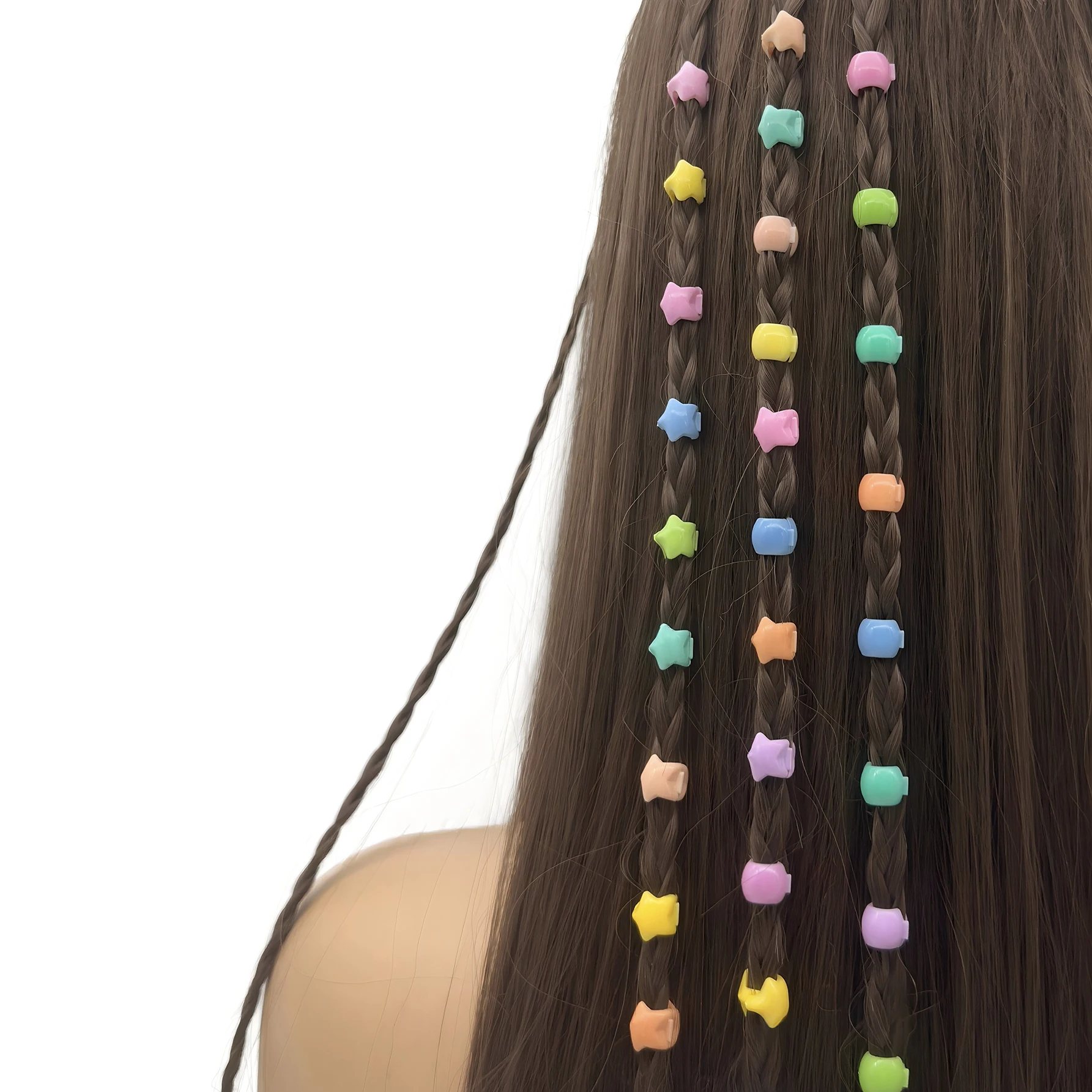 120pcs Hair Braid Bead Headwear Cute Candy Colors Plastic Hairpins Hair Claw Clips Shaped-Star Hair Accessories For Women Girls