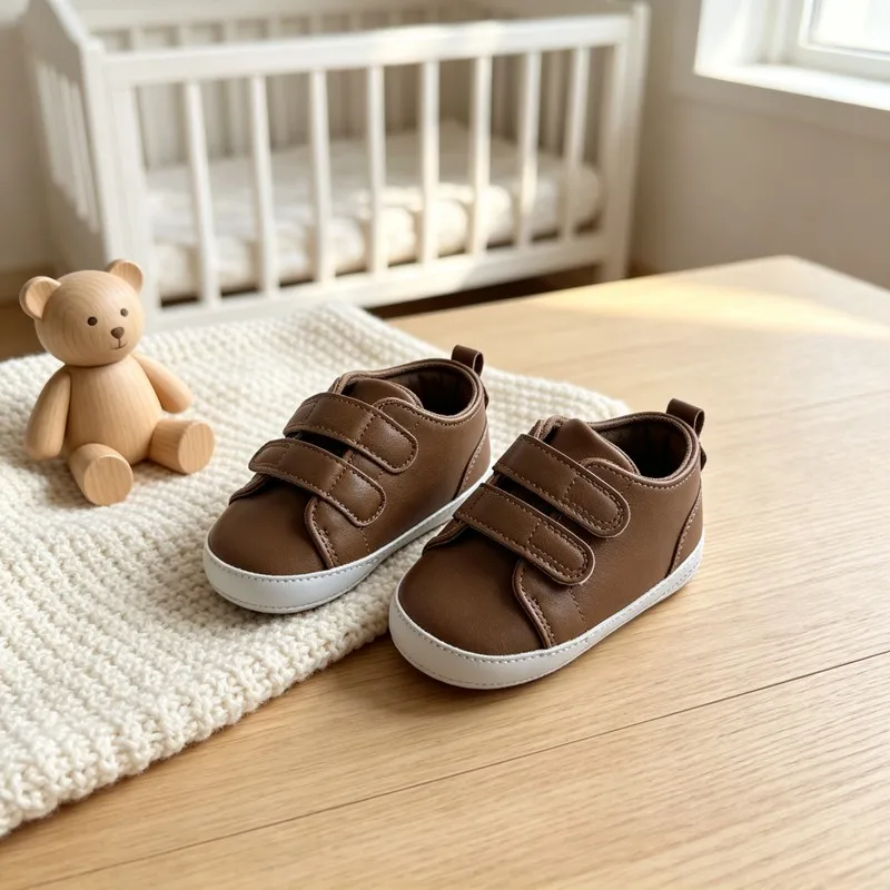 Baby Boys Girls Shoes Infant Toddler First Walkers Soft Leather Anti-slip Sneakers Double Hook and Loop Newborn Crib Shoes 3-6