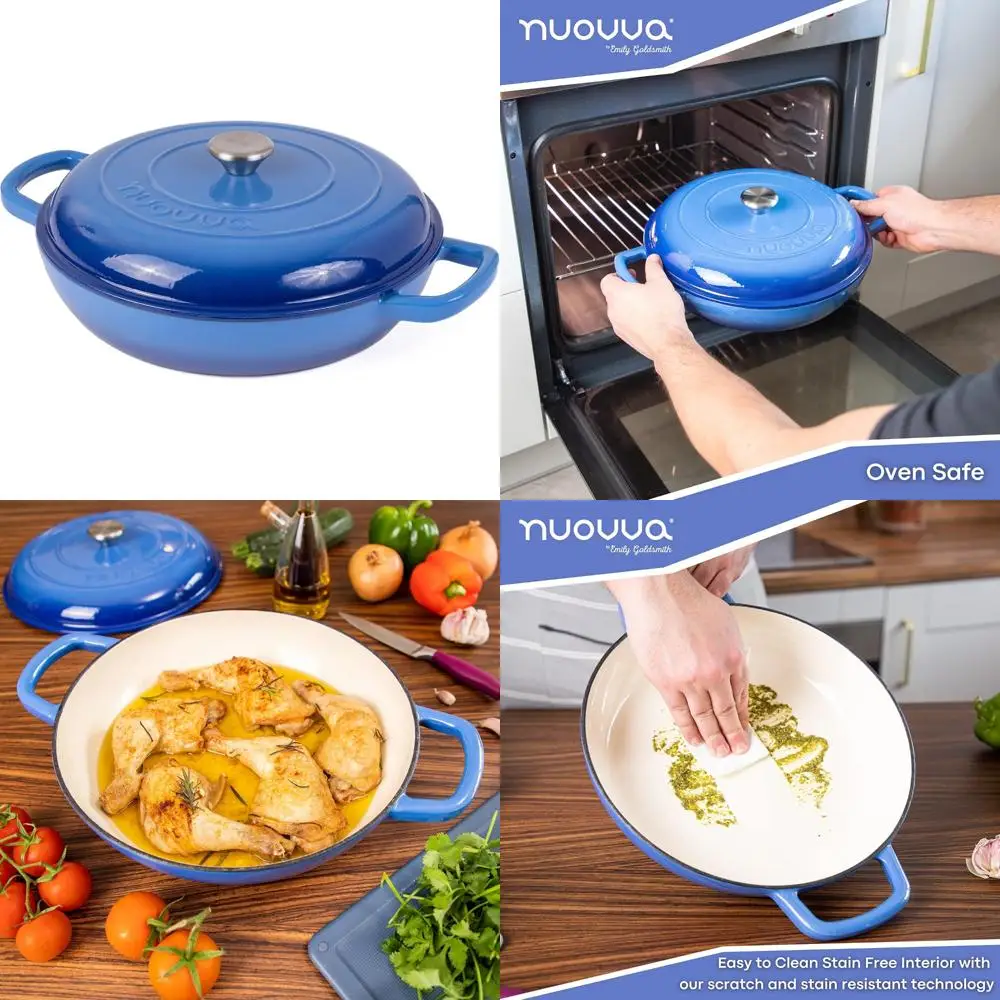 

Non-Stick Enameled Cast Iron Shallow Dutch Oven Pot - Oven Safe Up to 500°F, Sturdy Cooking Pot, Enamelled Stockpot with Lid