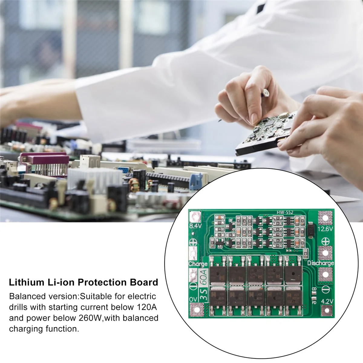 3S 60A Bms Board Lithium Li-Ion 18650 Battery Protection Board With Balance For Drill Motor 11.1V 12.6V 18650 Lipo Cell Module