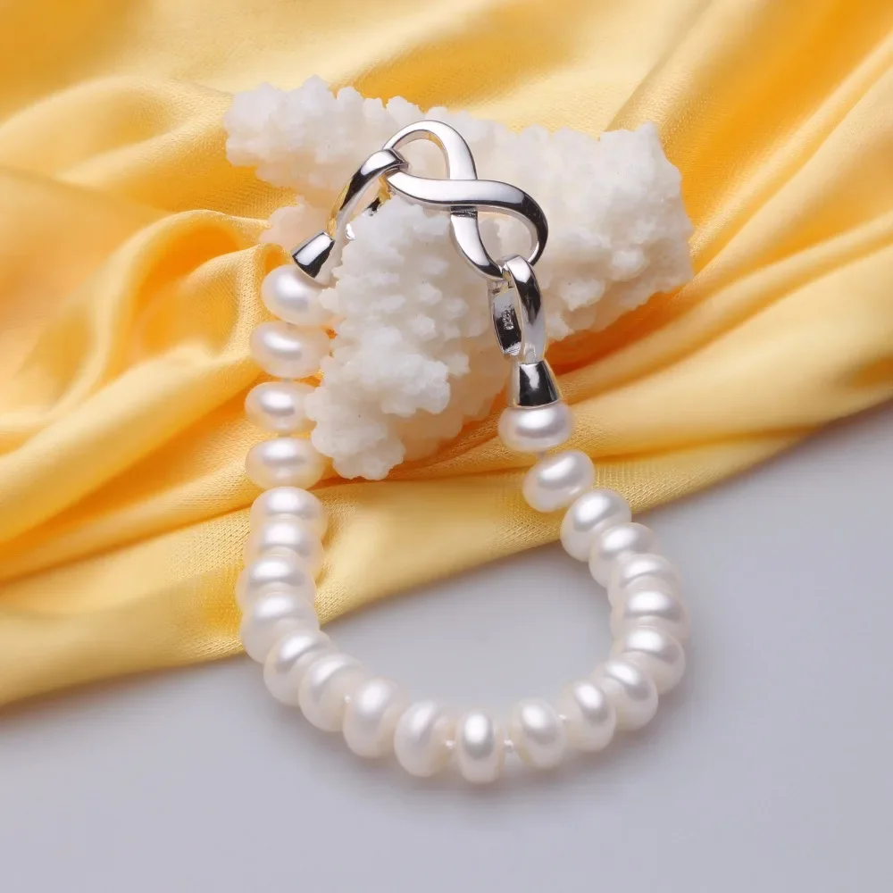 HENGSHENG Freshwater Pearl Bracelet With White Silver Clasp, 8-9mm AAAA Semiround Pearls For Mother\'s Day Bracelet 18cm Length