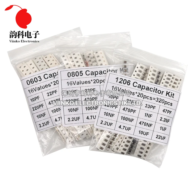 320PCS 720PCS 0603 0805 1206 SMD Capacitor Assorted Kit 16/36/50Values 1PF - 10UF Capacitance Set 100NF 0.1UF 1UF 2.2UF 4.7UF