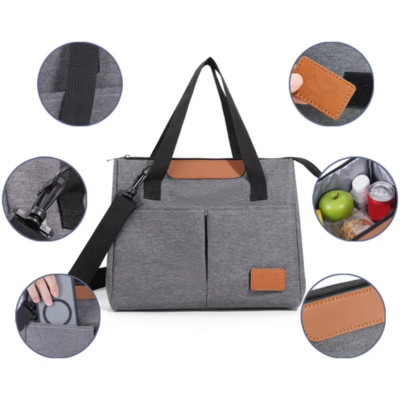 حقيبة يد للعمل على صندوق الغداء، - مع عزل من رقائق الألومنيوم من الداخل، - مع سحاب، - سعة كبيرة ويمكن تتدلى بشكل قطري