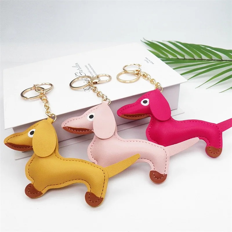 2023 NEW Punk Puppy Dachshund Keychain PU Leather Dog Keychains for Women Bag Pendant Jewelry Trinket Men\'s Car Key Ring Chain