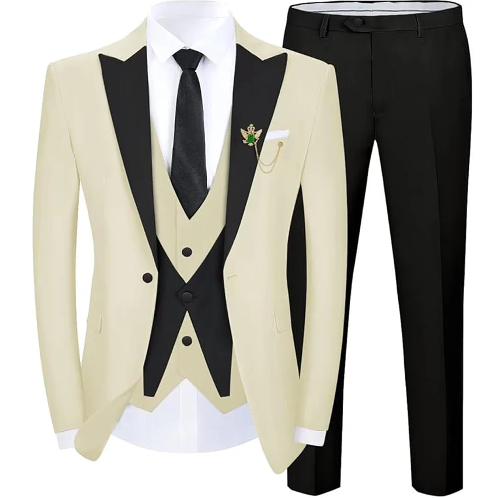 Smoking Männer Anzug Bräutigam Mode Slim Fit 3 Stück Design-Sets Spleißen für Hochzeit Abschluss ball Ein-Knopf-Blazer Weste Hosen