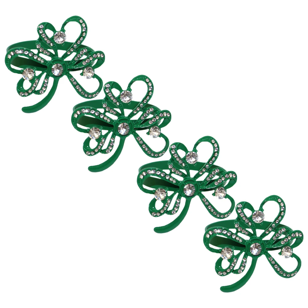 

4 Pcs Shamrock Napkin Rings Green Alloy Table Clasp Buckle Restaurant Festival Serviette Holder Decorative Placemat