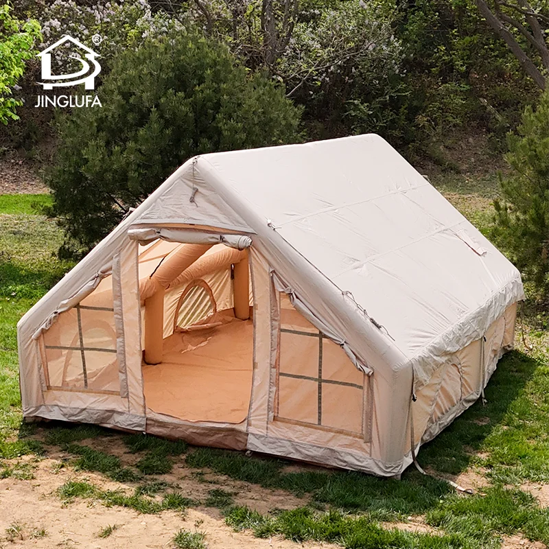 Tienda de campaña inflable de 12spm, 2 habitaciones con ventana transparente y mosquitera para acampar al aire libre en varias familias