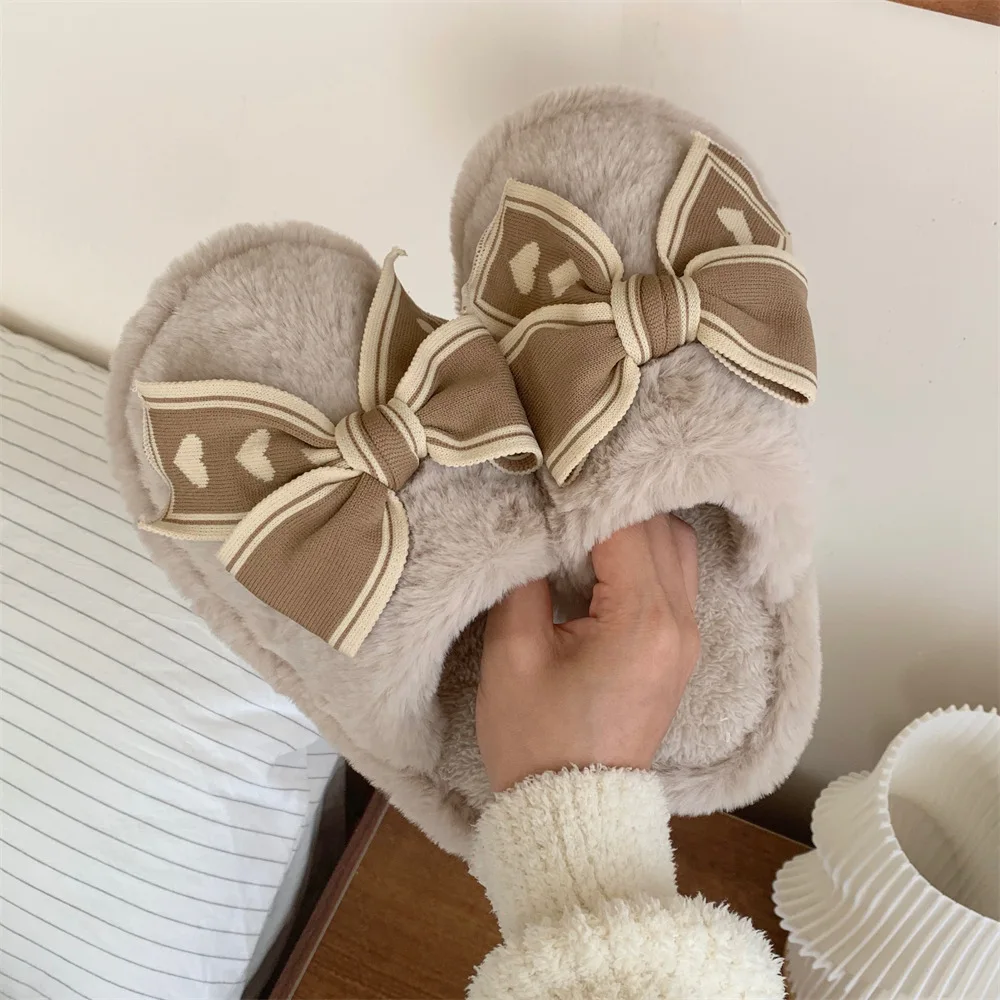 

Autumn and Winter Cotton Shoes Love Bow Indoor Baotou Cotton Slippers Women's Autumn and Winter Plush Warm Soft Bottom Shoes