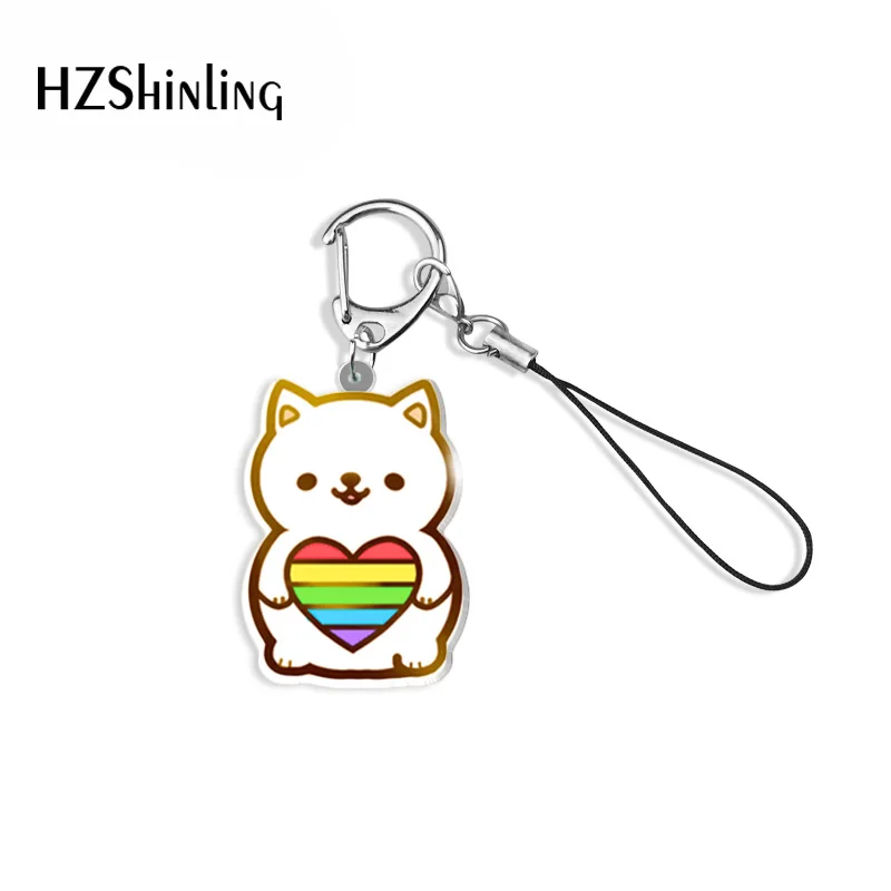 2023 Cartoon lgbtq Pride cat Resin Epoxy Acrylic Keychain Mobile Phone Straps Keys Holder Jewelry Accessories