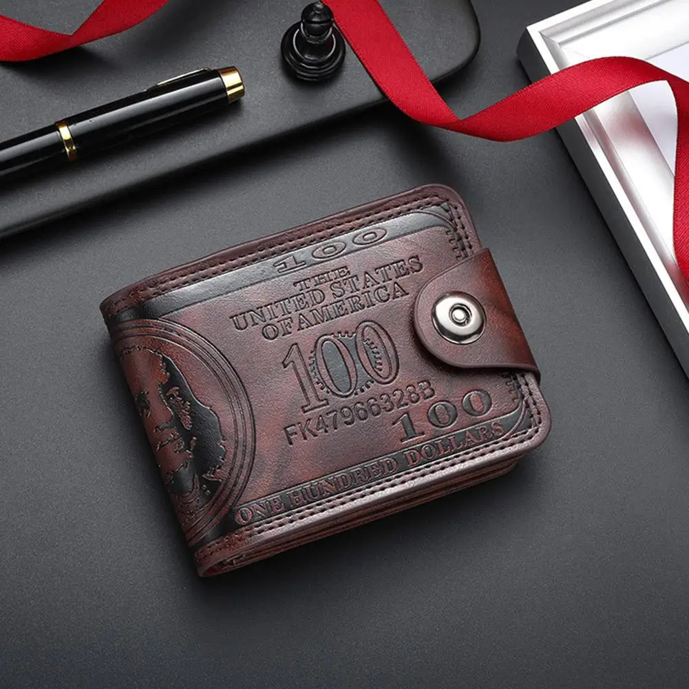 محافظ رجالية مع 100 دولار أمريكي نمط غلق بمشبك محفظة جلدية للرجال مع حامل بطاقة سستة محفظة جيب للعملات المعدنية cartera hombre