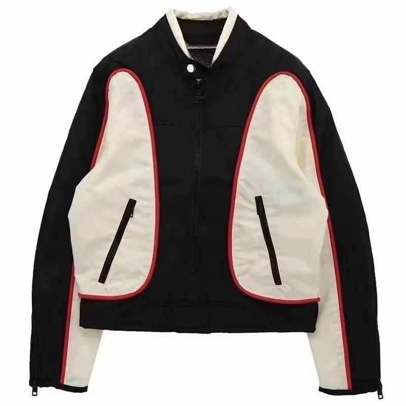 Retro Racing Jacket Women Cyber Y2k Streetwear Moto Patchwork Zipper Bomber Jackets Loose Autumn Winter Motorcycle Outwear New