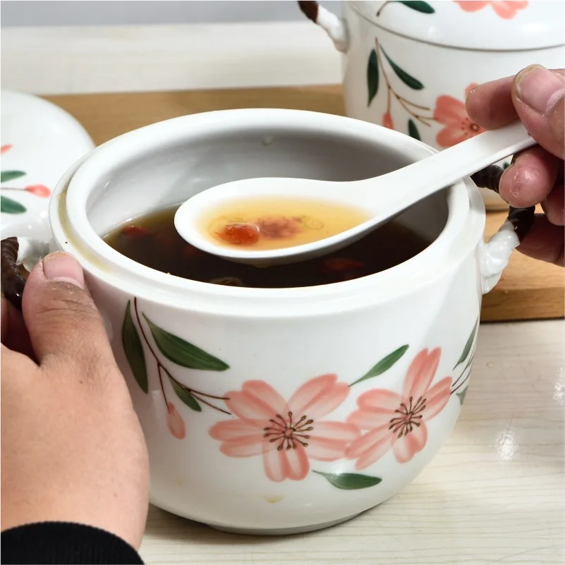 High temperature white porcelain stew pot 600 ml double ear sugar jar storage pot high dining table old porcelain pot with lid