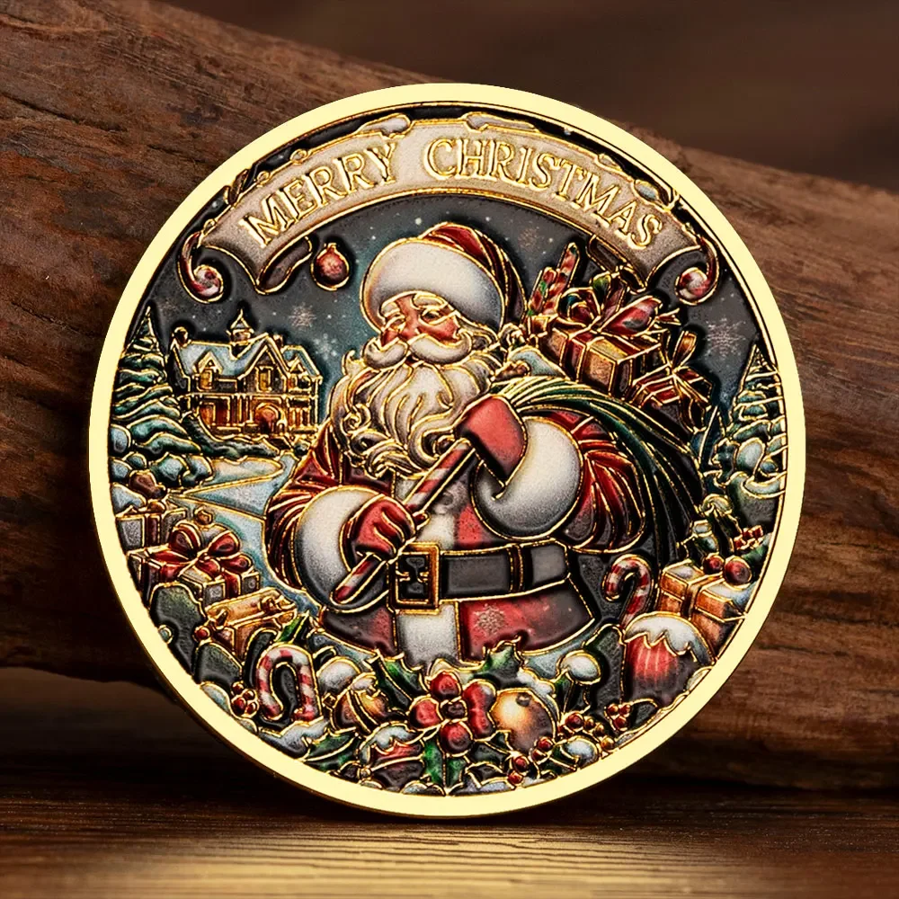 Merry Christmas Festive Collection Coins Santa Claus Xmas Tree Golden Pattern Stocking Gift for Kids