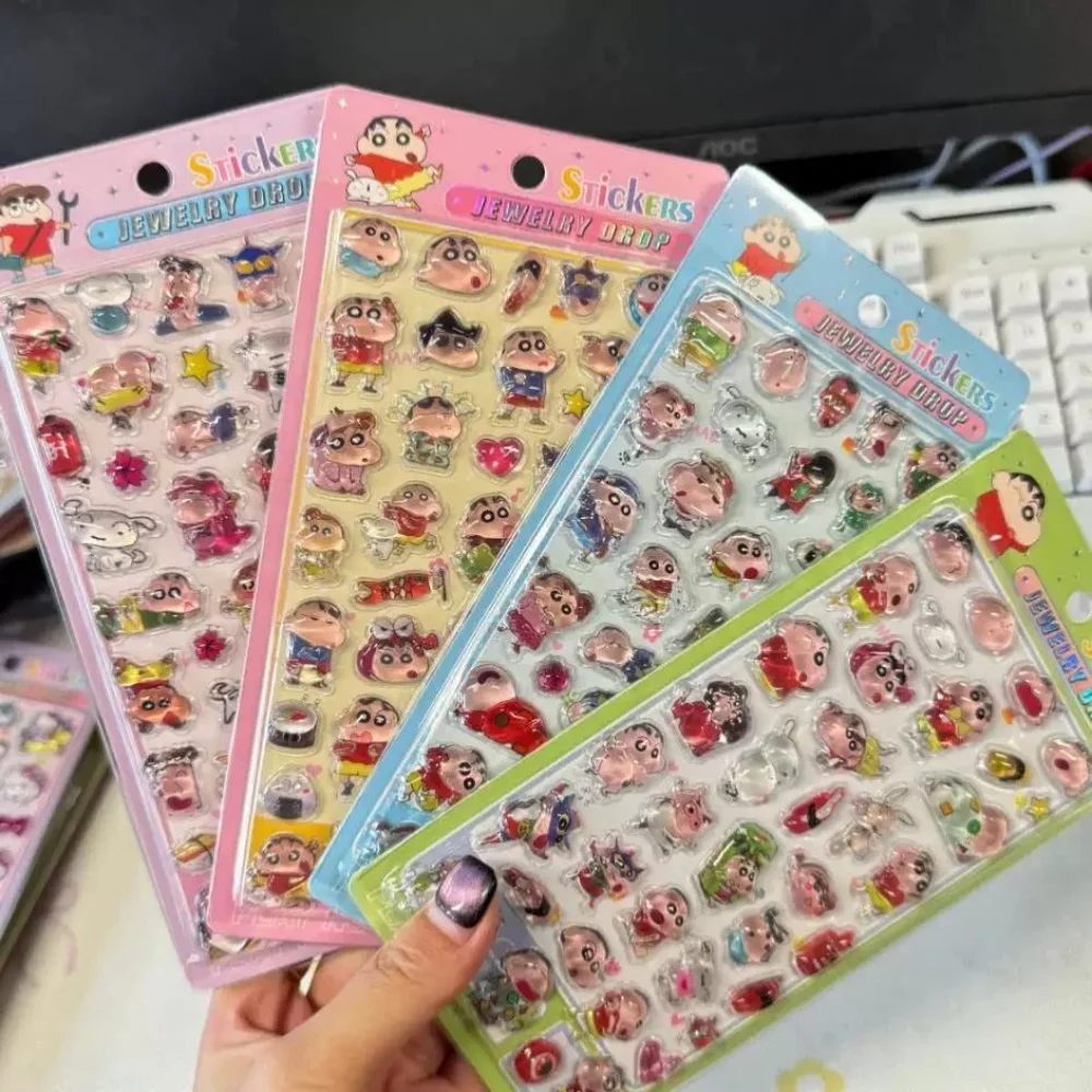 Anime Crayon Shin-chan 3D Crystal Embossed Stickers Cartoon Bubble Decals Planner Phone Laptop Home Decor Sticker Gifts