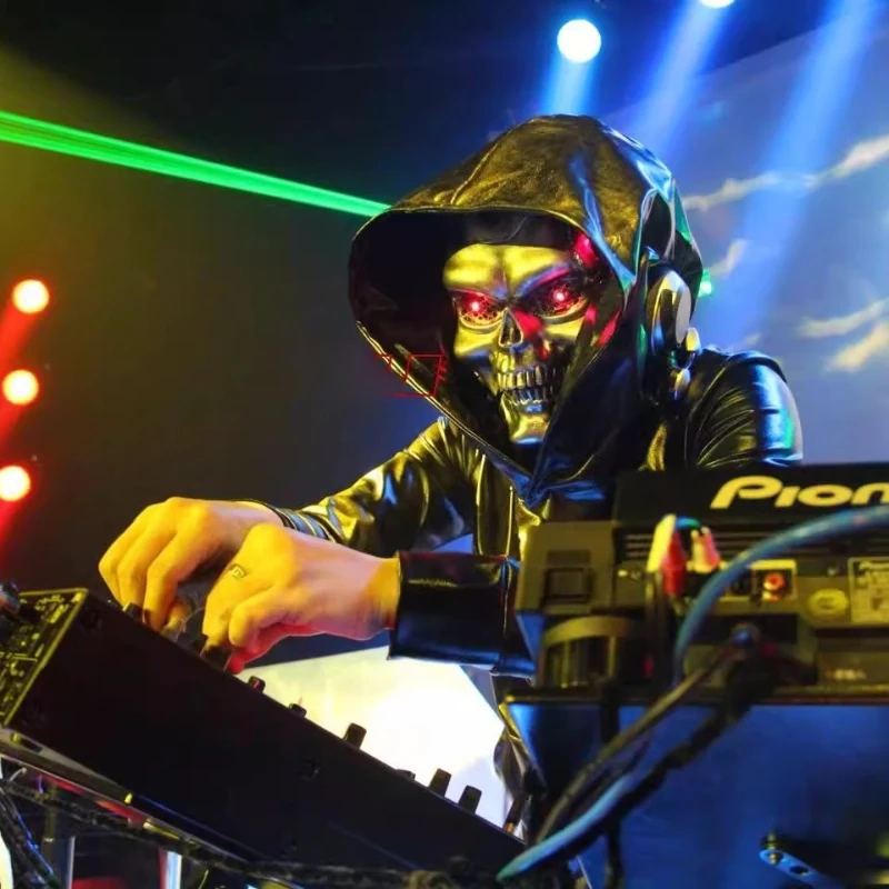 Terminator Robot-casco de calavera brillante, máscara con apertura de boca y diadema cerrada, accesorios de agarre para Halloween, puesta en escena para fiesta