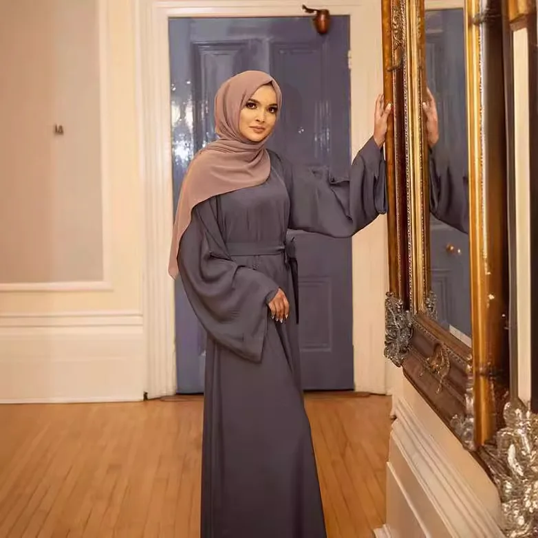 

Элегантное мусульманское платье Абая больших размеров с завязками спереди в стиле макси Абая Скромное мусульманское платье с длинными рукавами для Рамадана Свободное исламское платье Дубая