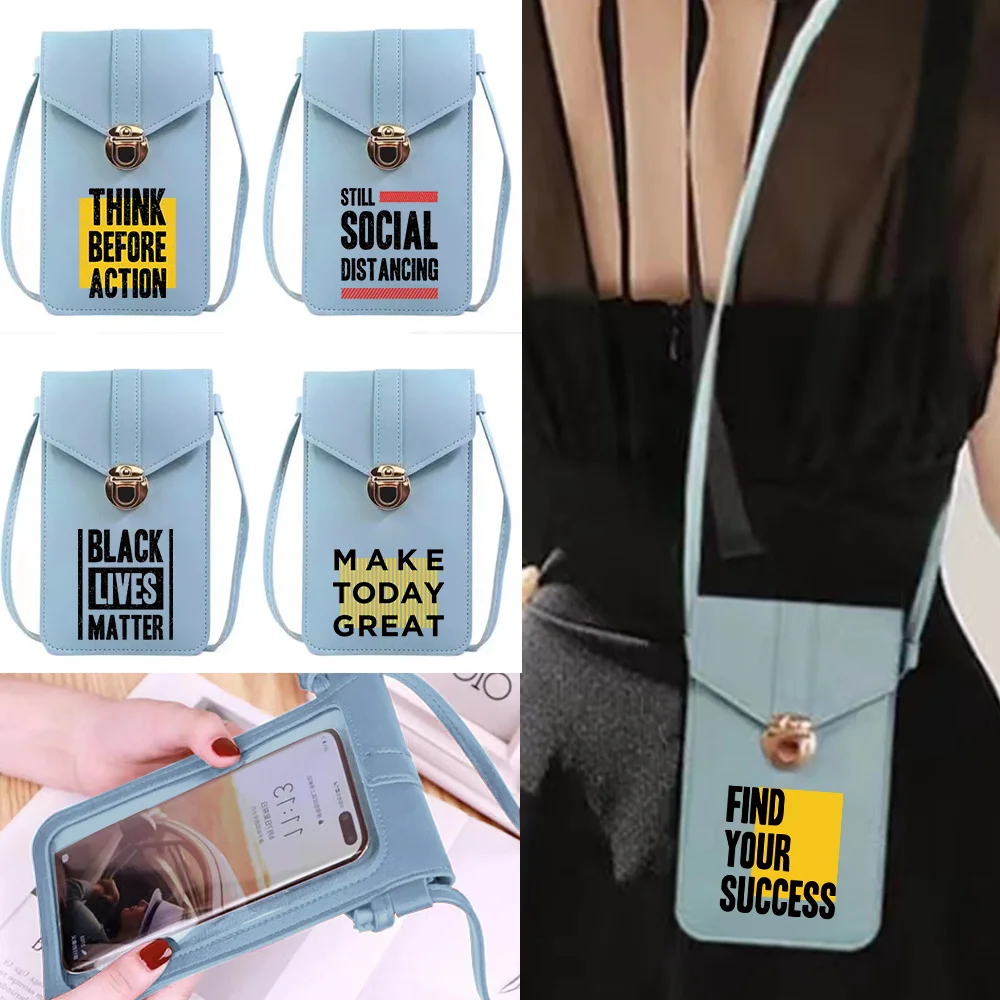 Shoulder Bags Large Capacity Handbags Touch Screen Cell Phone Case Cover Universal Crossbody Bag Wallet Word Pattern Phone Pouch