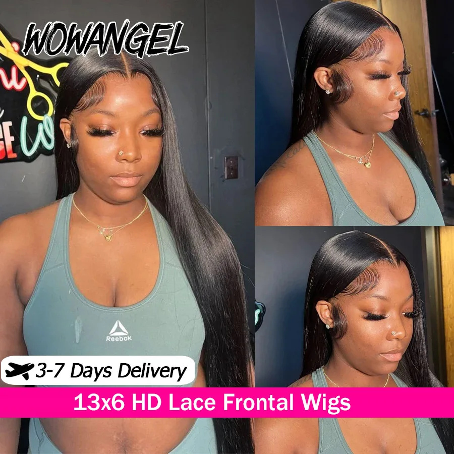 

WowAngel 250% Pre Bleached 13x6 HD Lace Front Wigs 34in Glueless Straight Human Hair Wigs Pre Plucked Brazilian Hair For Women