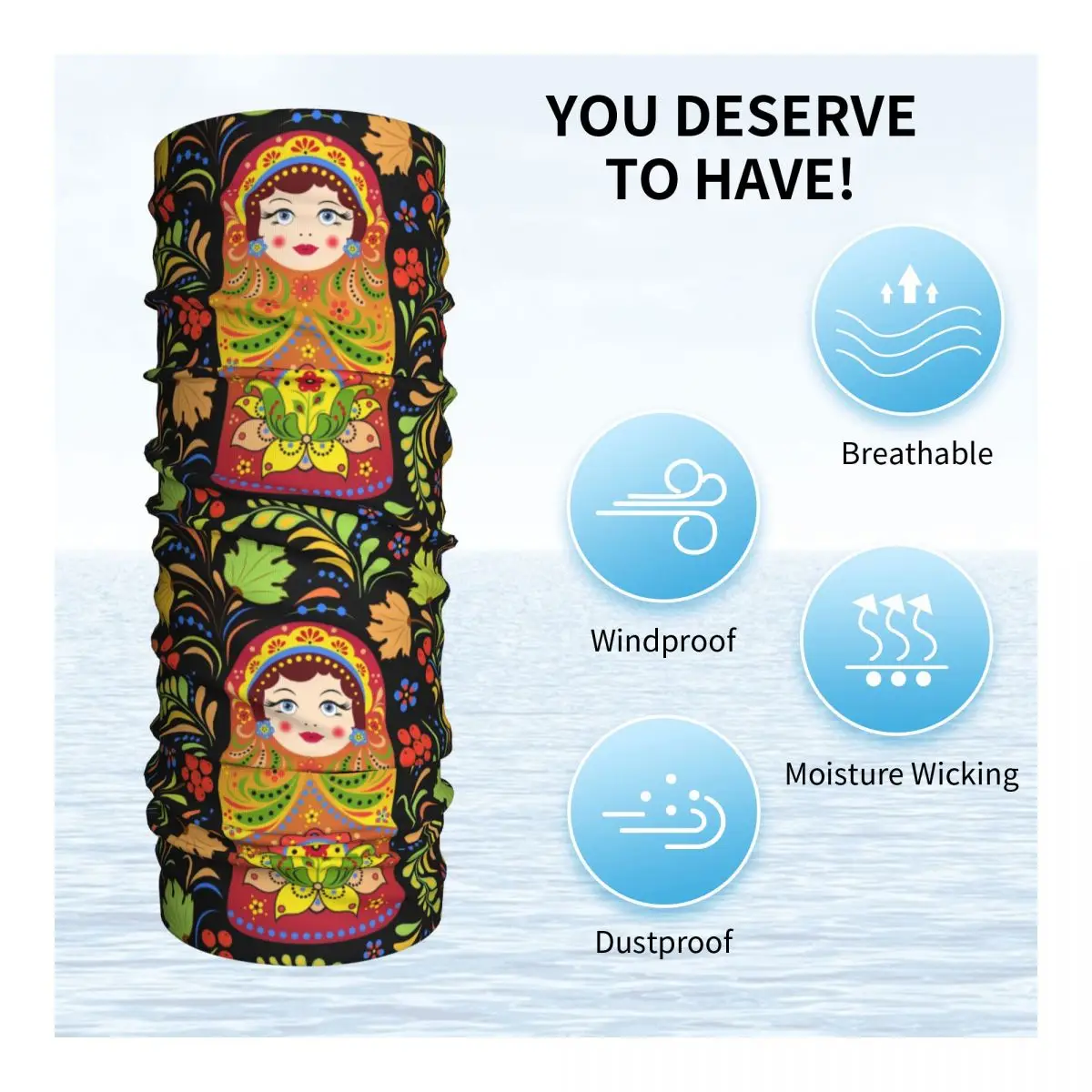 Russian Babushka Matryoshka Doll Winter Headband Neck Warmer Men Women Ski Hunting Tube Scarf Face Bandana Gaiter