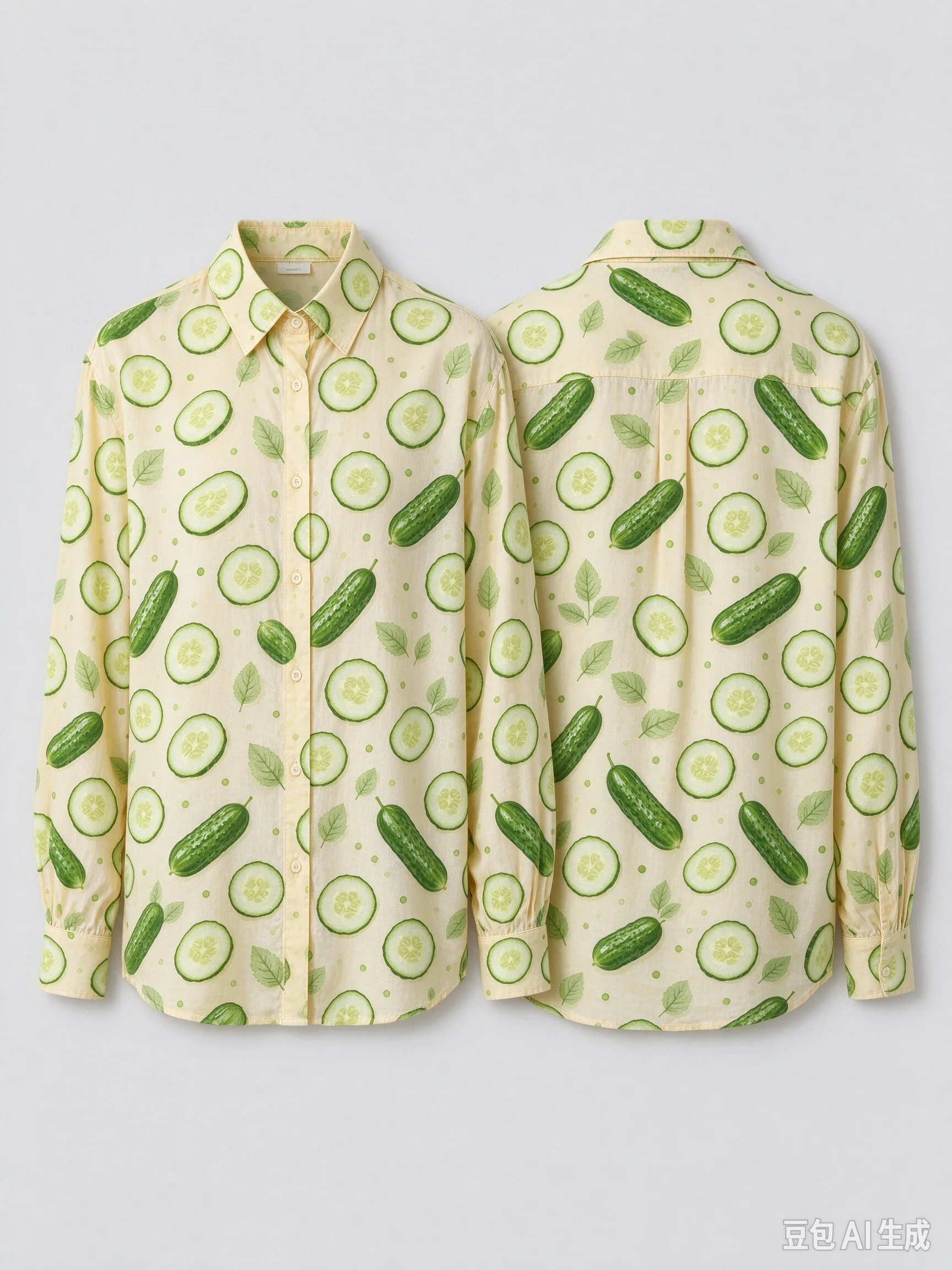 Unisex All Over Cucumber Print Long Sleeve Shirt, Loose Button Down Shirt with Front & Back Pattern for Men Women Funny Casual