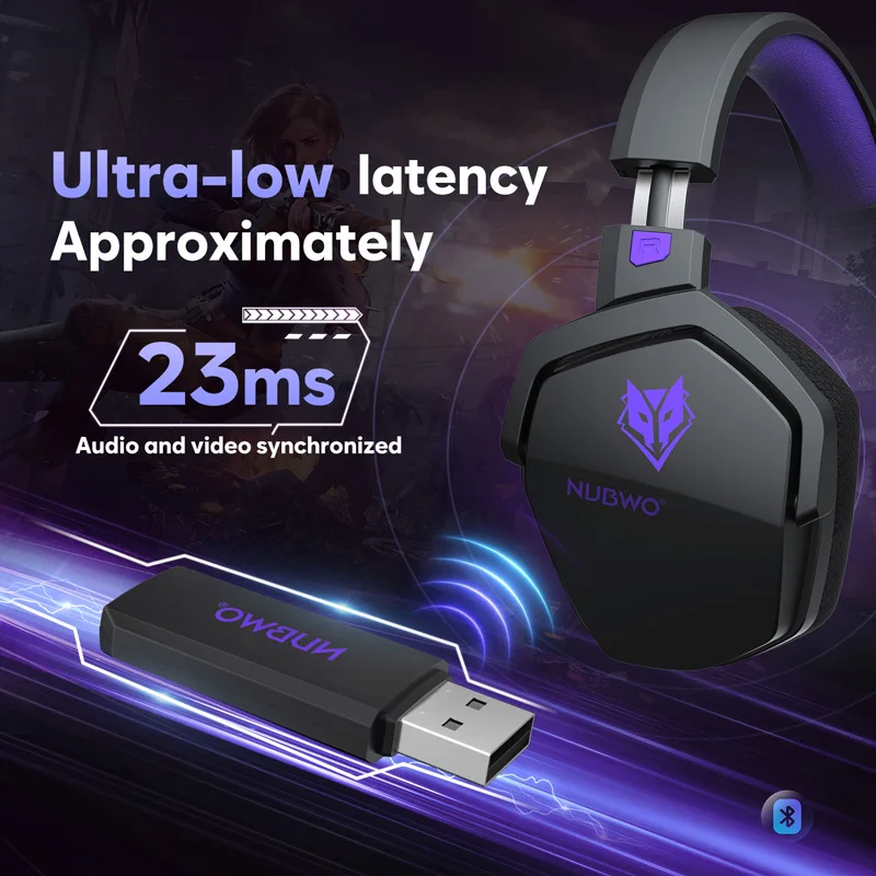 NUBWO G06 Dual Wireless Headsets Gamer with Microphone for PS5, PS4, PC, Mobile, Switch, 2.4GHz Bluetooth 5.3 Gaming Headphones