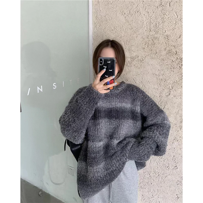 Imagem -06 - Pullovers de Malha Extragrande Feminino Suéter Gradiente Streetwear Coreano Malhas Casuais Jumper de Inverno Tops Vintage Harajuku