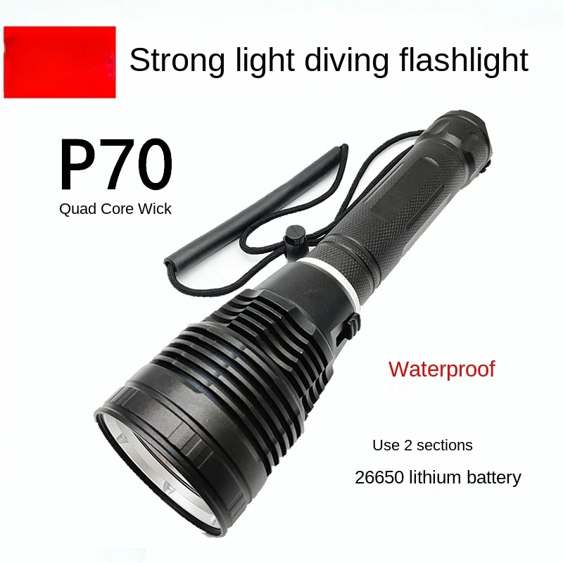 

P70 Strong Light Diving Special Flashlight Deep Waterproof Aluminum Alloy Battery Light 26650 Battery High Power LED Flashlight