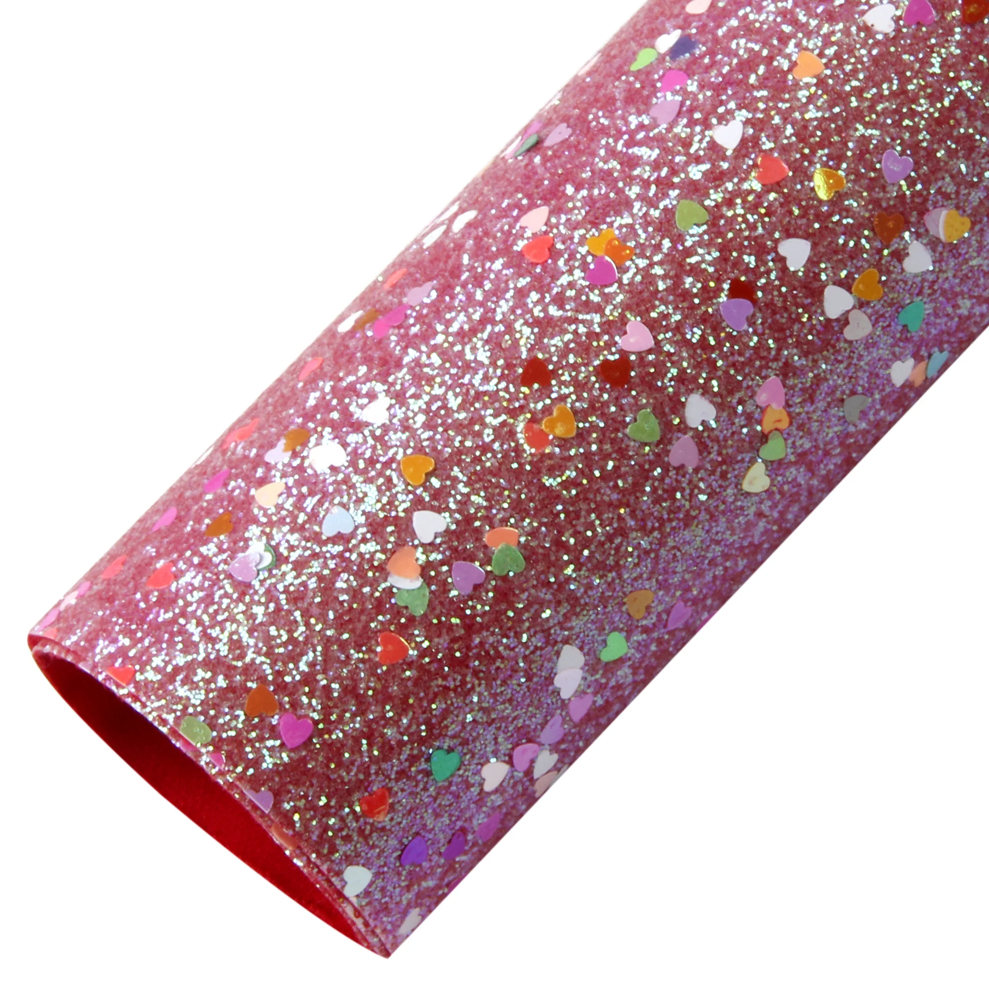 1Pc 7.7x12.9inch Shimmer Fine Glitter Faux Leather Sheets Heart Shaped Sequins Rainbow Color Synthetic Leather Fabric for DIY Ea