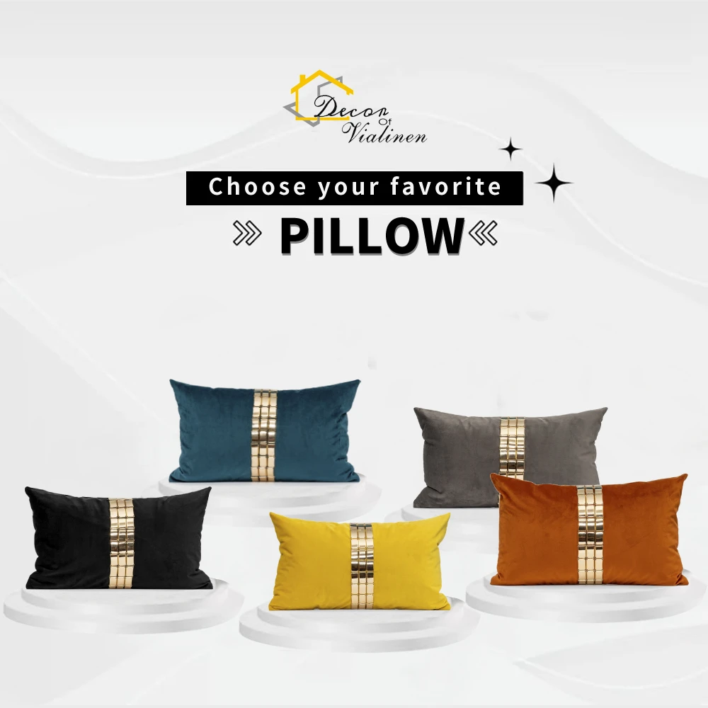 

Gold Grey Velvet Pillow Cover Decorative Home Decor Luxury Geometric Cushion Cover For Striped Living Room Sofa Couch