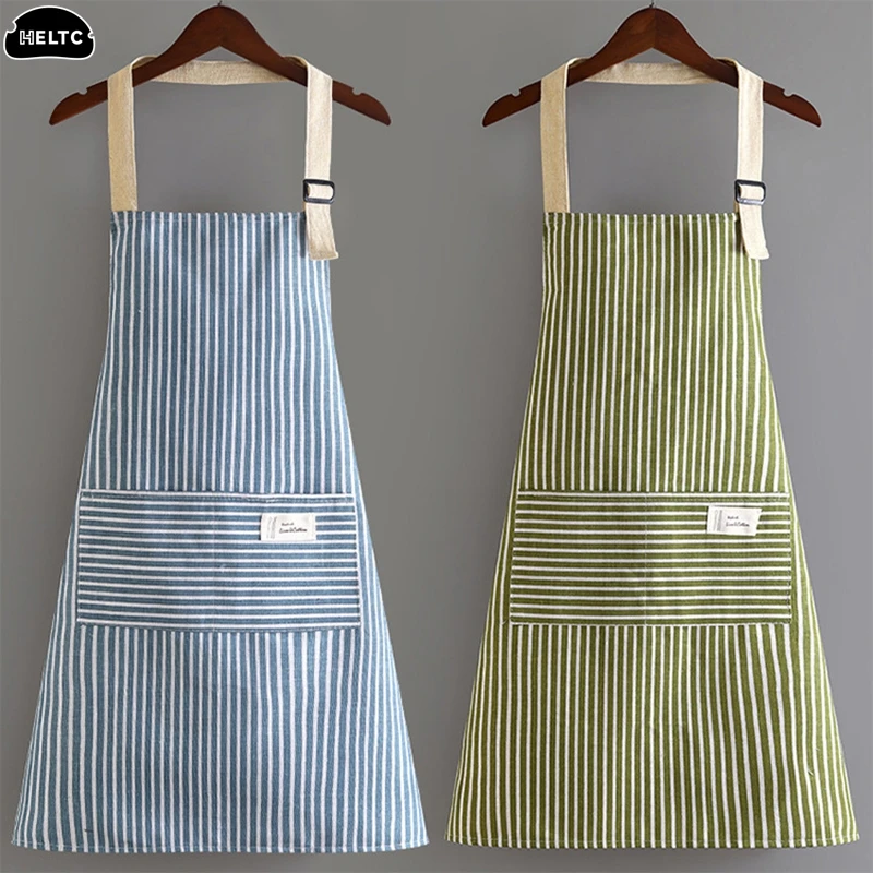 1pcs Sleeveless Apron Breathable Hanging Neck Apron Restaurant Special Cotton Linen Home Cleaning Kitchen Apron Vertical Stripe