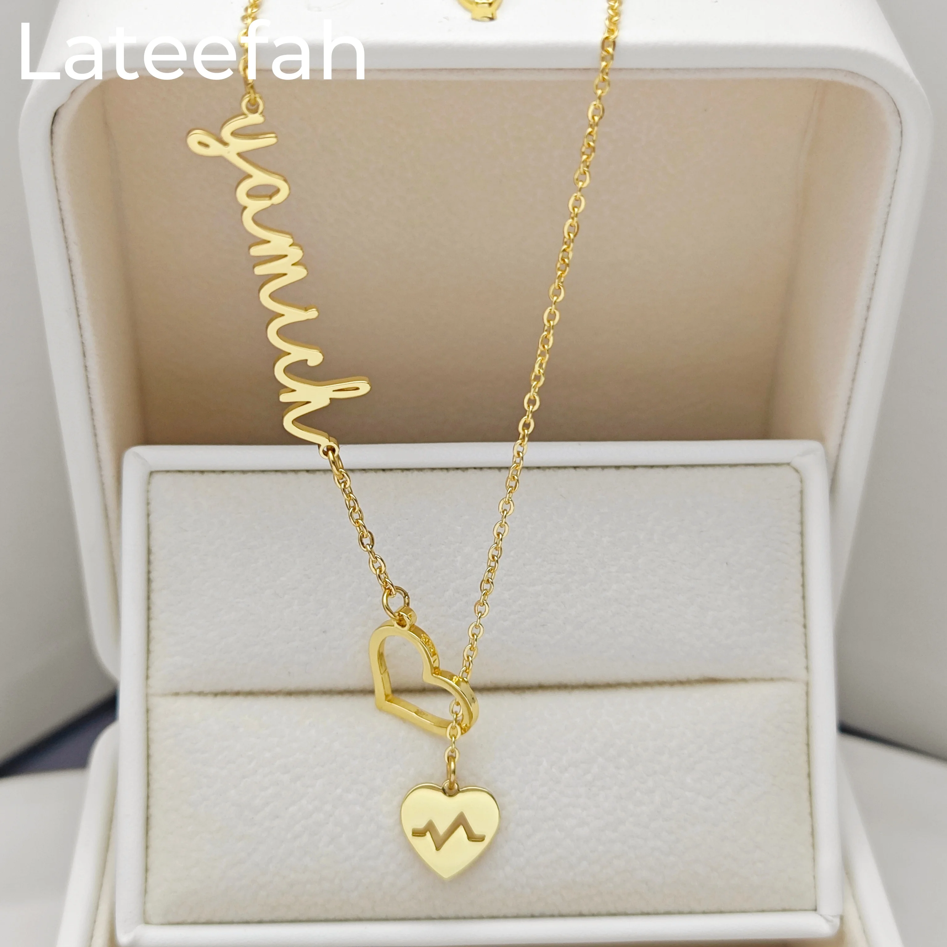 Lateefah Heart-shaped Electrocardiogram Symbol Stainless Steel Custom Name Personalised Exquisite Necklace for Gift