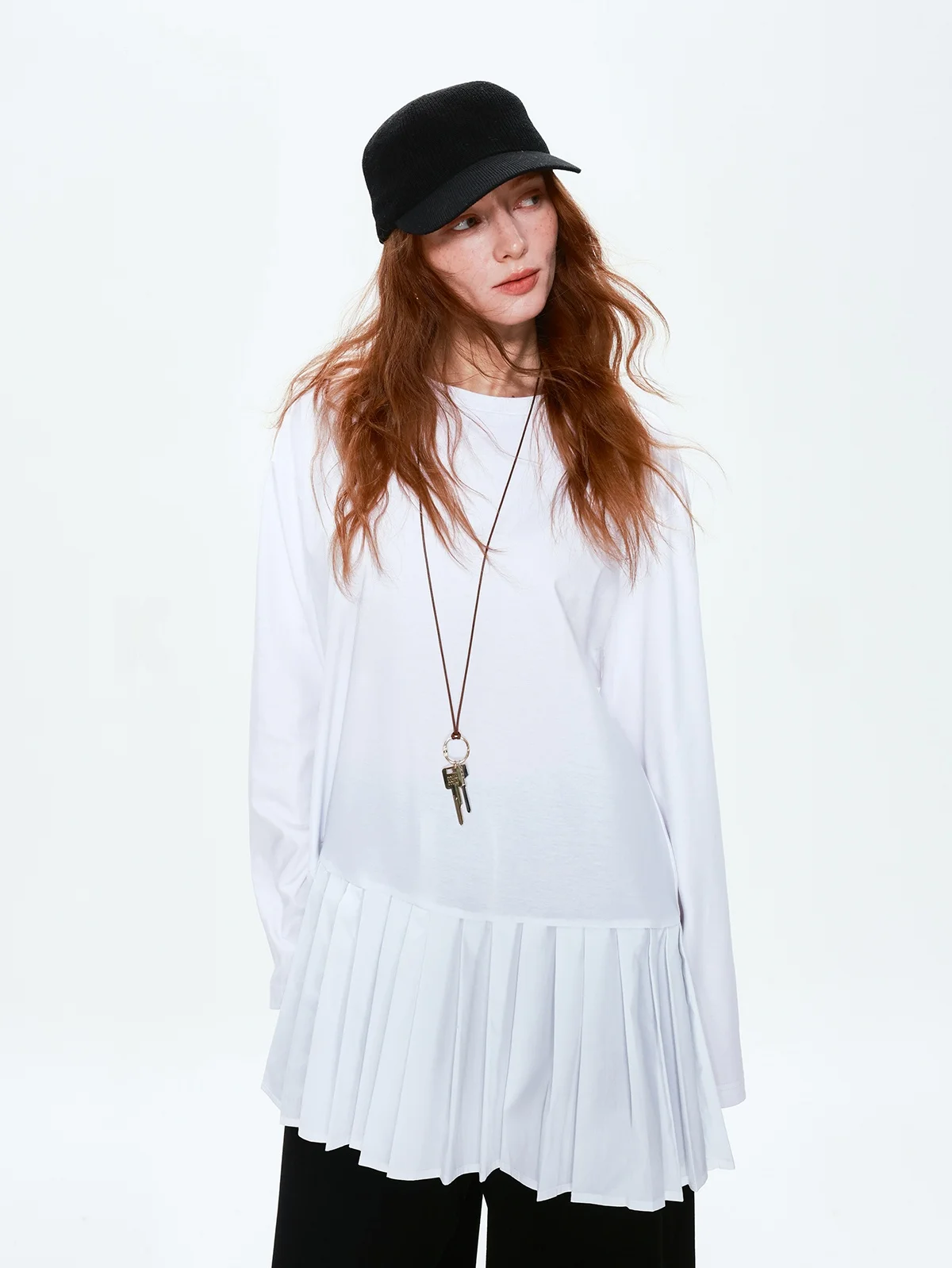 

Шелковая футболка Koi Long Sve для женщин, весенне-осенняя, с плиссированным подолом, повседневная, свободного кроя, вязаный топ