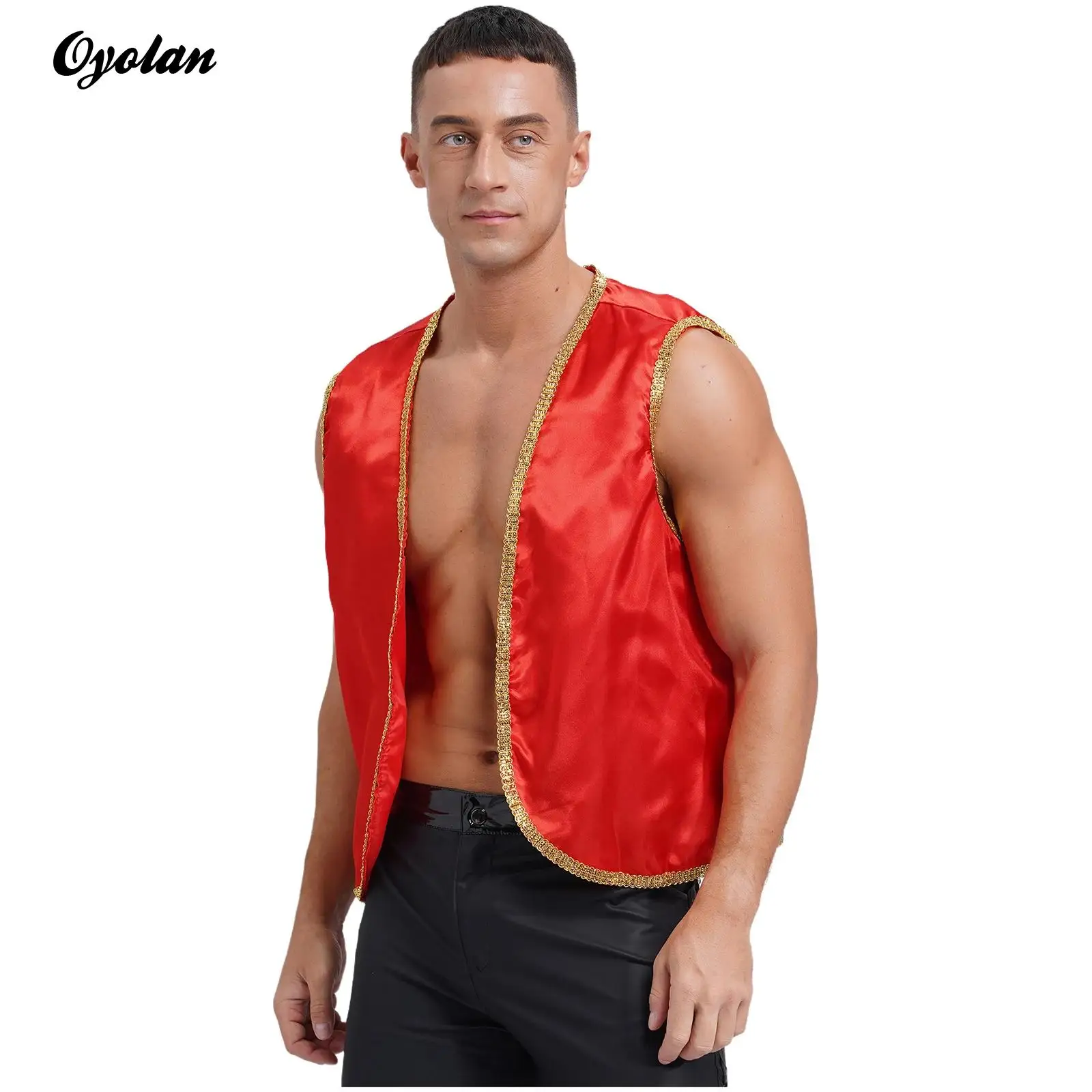 Men's Orient Gilet Open Front Vest Tops Indian Arabian Prince Halloween Cosplay Costume Sleeveless V Neck Cardigan Waistcoat