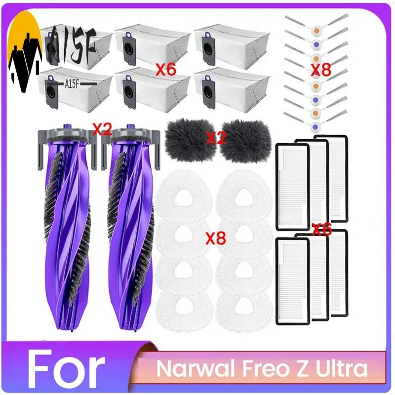 

A15F-32 шт. сменные комплекты для Narwal Freo Z Ultra, аксессуары для пылесоса, роликовая боковая щетка, HEPA-фильтр, накладка для швабры, мешок для пыли