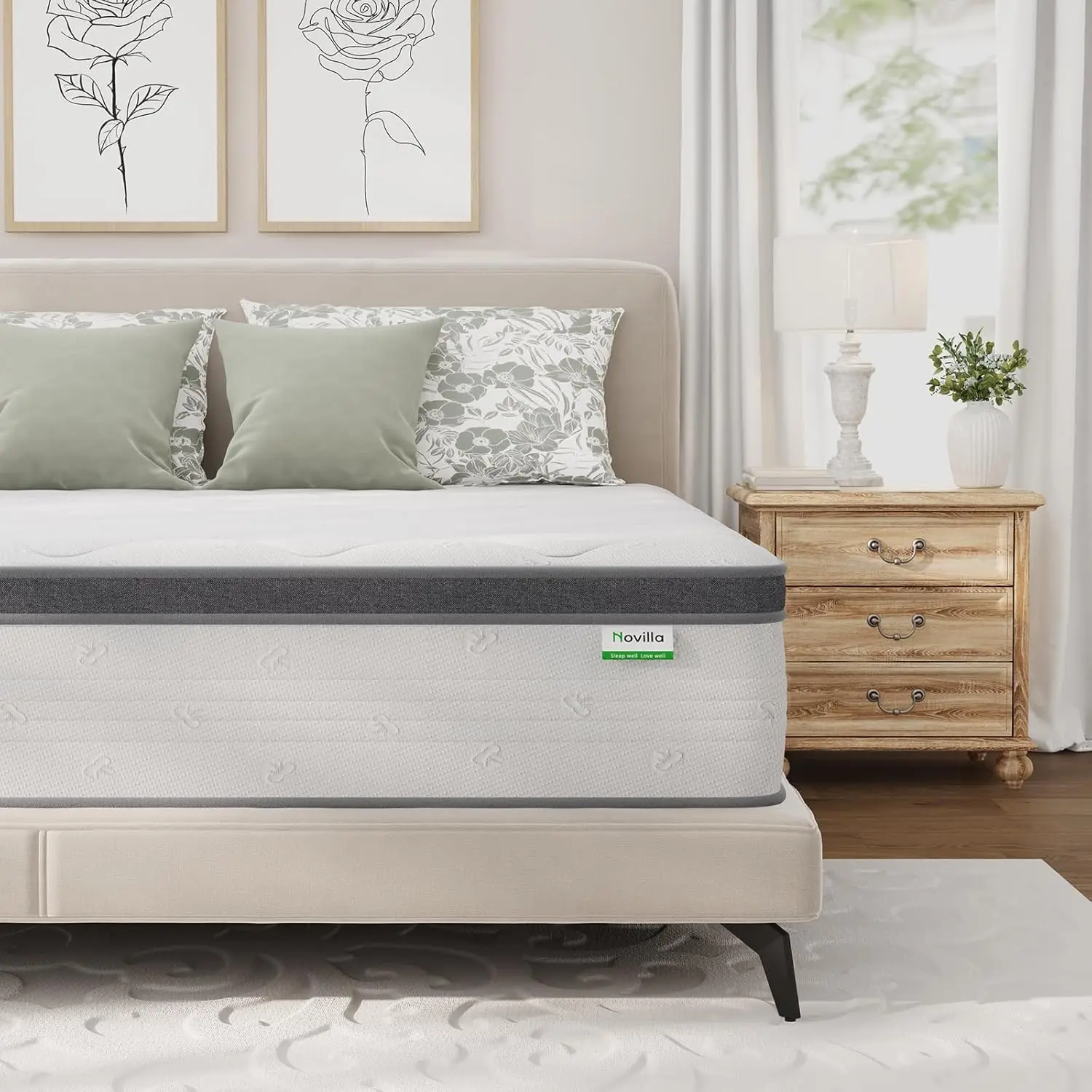 Queen Mattress 14 Inch Queen Size Hybrid Mattress in a Box Foam Pillowtop Mattresses for Body Supportive Pressure Relief Soft Fe