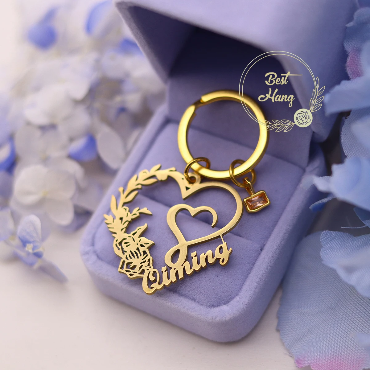 

Брелок с индивидуальной гравировкой для семьи, друзей, любимых, подарок из нержавеющей стали, сердце, бесконечность, цветок, камень по месяцу рождения, персонализированный брелок с именной табличкой