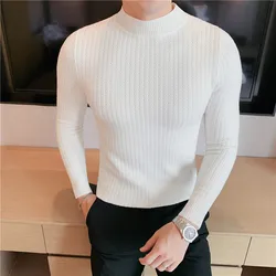 Men's autumn and winter new crew-neck pullover sweater simple fashion texture small twist flower knit men