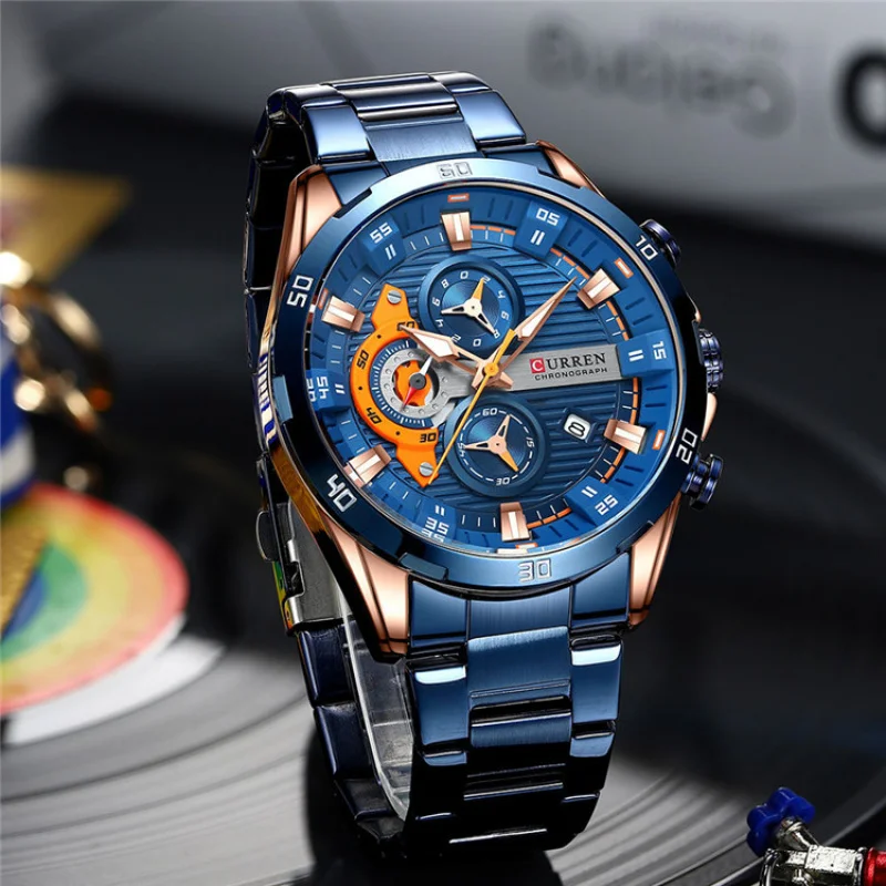 Sports Casual Quartz Wristwatches With Chronograph Fashion CURREN Stainless Steel Men'S Watch Auto Date Clock Male Relogio Mascu