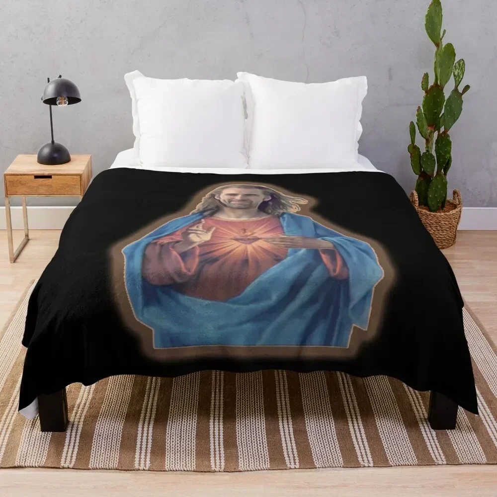 

Nicolas Cage as Jesus - Nicholas Cage - Nick Cage - Nic Throw Blanket Outdoor Soft Blanket for Picnic Beach Camping