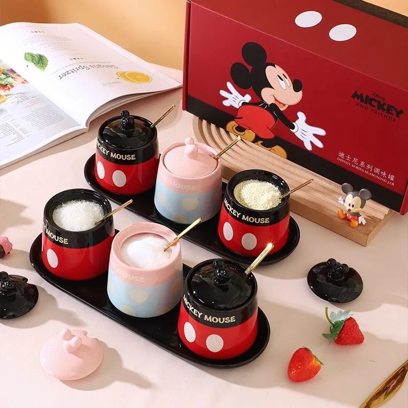 

Disney Mickey Kitchen Seasoning Box Ceramic Seasoning Pot Set Salt Pot With Spoon Seasoning Pot Cartoon Seasoning Box Gifts