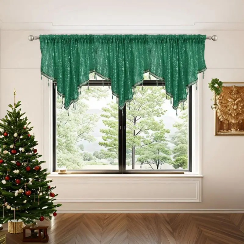 ‌ Cachecol de janela de lantejoulas inspirado em discoteca, cortina festiva com bolso para festas e cenários fotográficos, tratamento de janela retrô chique